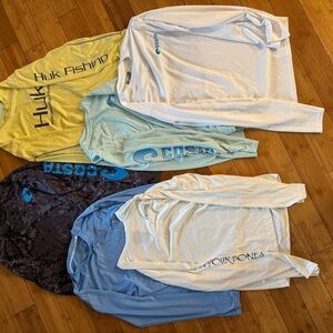Huk Men's Long Sleeve Shirts in Yellow, Light Blue, Black, and White